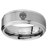 8mm Offspring Step Edges Brushed Tungsten Carbide Mens Anniversary Ring