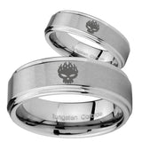 Bride and Groom Offspring Step Edges Brushed Tungsten Men's Bands Ring Set