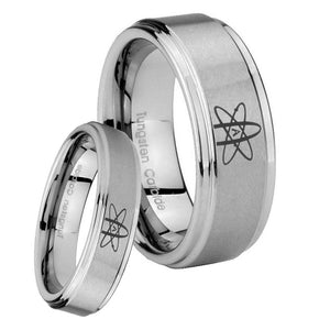 His Hers American Atheist Step Edges Brushed Tungsten Men's Wedding Ring Set