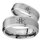 His Hers American Atheist Step Edges Brushed Tungsten Men's Wedding Ring Set