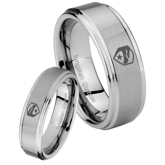 His Hers GI Joe Eagle Step Edges Brushed Tungsten Men's Promise Rings Set