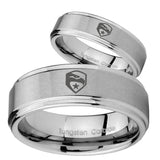 His Hers GI Joe Eagle Step Edges Brushed Tungsten Men's Promise Rings Set