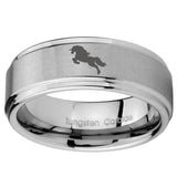 10mm Horse Step Edges Brushed Tungsten Carbide Anniversary Ring