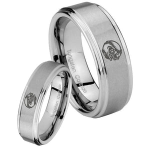 His Hers Angry Baseball Step Edges Brushed Tungsten Mens Ring Personalized Set