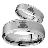 His Hers Claddagh Design Step Edges Brushed Tungsten Men's Wedding Band Set