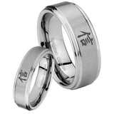 His and Hers Kanji Faith Step Edges Brushed Tungsten Men's Wedding Ring Set