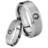 His Hers Magic Gathering Step Edges Brushed Tungsten Wedding Band Ring Set