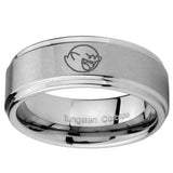 10mm Mario Boo Ghost Step Edges Brushed Tungsten Carbide Men's Engagement Band