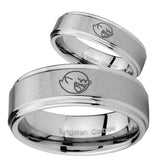 His Hers Mario Boo Ghost Step Edges Brushed Tungsten Wedding Bands Ring Set