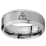 10mm Masonic Yod Step Edges Brushed Tungsten Carbide Men's Engagement Ring