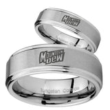 His Hers Mountain Dew Step Edges Brushed Tungsten Custom Ring for Men Set