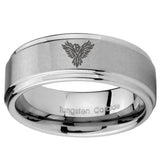 10mm Phoenix Step Edges Brushed Tungsten Carbide Mens Wedding Band