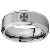8mm Resident Evil Step Edges Brushed Tungsten Carbide Mens Anniversary Ring