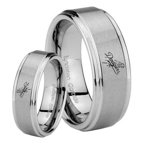 His Hers LA Dogers MLB Baseball Step Edges Brushed Tungsten Mens Ring Set