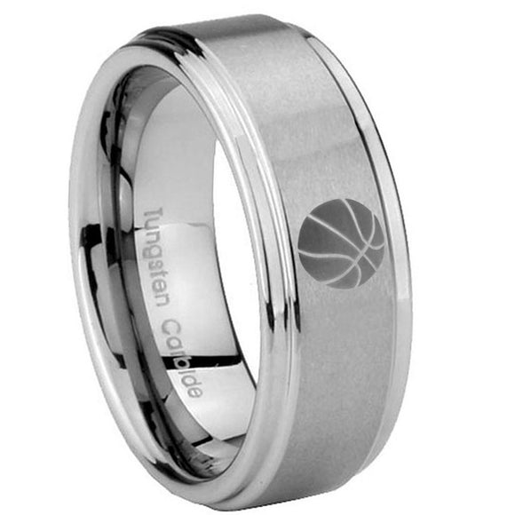 10mm Basketball Step Edges Brushed Tungsten Carbide Wedding Engraving Ring