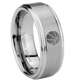 10mm Basketball Step Edges Brushed Tungsten Carbide Wedding Engraving Ring