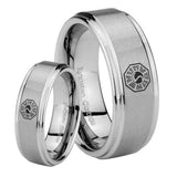 His Hers Lost Dharma Step Edges Brushed Tungsten Mens Anniversary Ring Set