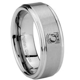 8mm Military Pow Step Edges Brushed Tungsten Carbide Personalized Ring