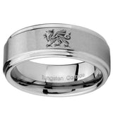 8mm Dragon Step Edges Brushed Tungsten Carbide Mens Promise Ring