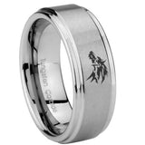 10mm Wolf Step Edges Brushed Tungsten Carbide Mens Engagement Ring