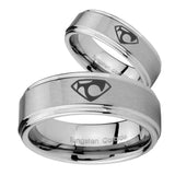 His and Hers House of Van Step Edges Brushed Tungsten Mens Promise Ring Set