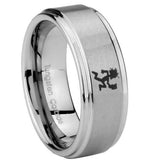 8mm Hatchet Man Step Edges Brushed Tungsten Carbide Wedding Engagement Ring