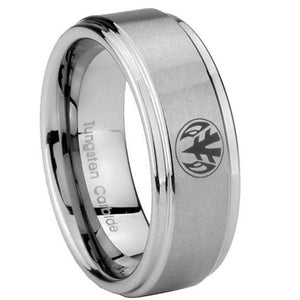 8mm Love Power Rangers Step Edges Brushed Tungsten Mens Ring Personalized