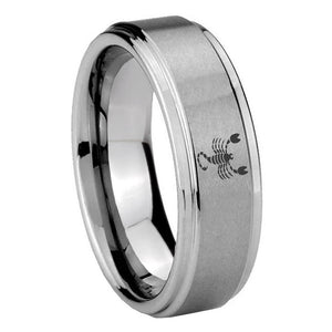 10mm Scorpio Zodiac Horoscope Step Edges Brushed Tungsten Mens Promise Ring