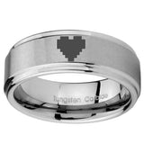 8MM Zelda Heart Step Edges Silver Tungsten Carbide Laser Engraved Ring