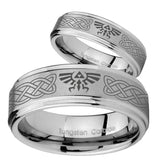 His Hers Celtic Zelda Step Edges Brushed Tungsten Wedding Engraving Ring Set