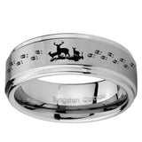 8mm Deer Hunting Step Edges Brushed Tungsten Carbide Mens Anniversary Ring