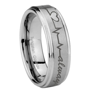 10mm Heart Beat forever Heart always Step Edges Brushed Tungsten Bands Ring