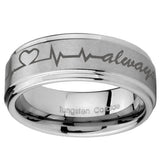 8mm Heart Beat forever Heart always Step Edges Brushed Tungsten Mens Ring