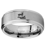 8mm Deer Hunting Step Edges Brushed Tungsten Carbide Mens Bands Ring