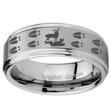 8mm Deer Hunting Tracks Step Edges Brushed Tungsten Carbide Men's Bands Ring