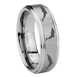 8mm Dolphins Step Edges Brushed Tungsten Carbide Mens Engagement Band