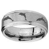 10mm Dolphins Step Edges Brushed Tungsten Carbide Personalized Ring