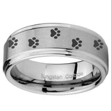 10mm Paw Print Step Edges Brushed Tungsten Carbide Promise Ring