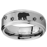 8mm Bear and Paw Step Edges Brushed Tungsten Carbide Mens Engagement Ring