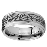 8mm Celtic Braided Step Edges Brushed Tungsten Carbide Mens Anniversary Ring