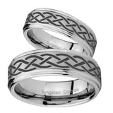 His Hers Celtic Knot Step Edges Brushed Tungsten Men's Wedding Band Set