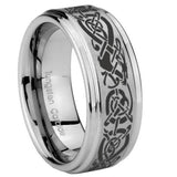 8mm Celtic Knot Dragon Step Edges Brushed Tungsten Men's Engagement Band
