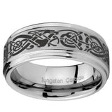 10mm Celtic Knot Dragon Step Edges Brushed Tungsten Mens Anniversary Ring