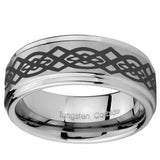 8mm Celtic Knot Step Edges Brushed Tungsten Carbide Men's Engagement Ring