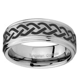 8mm Laser Celtic Knot Step Edges Brushed Tungsten Carbide Mens Anniversary Ring