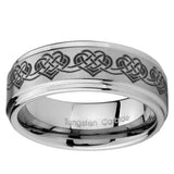 8mm Celtic Knot Heart Step Edges Brushed Tungsten Carbide Mens Anniversary Ring