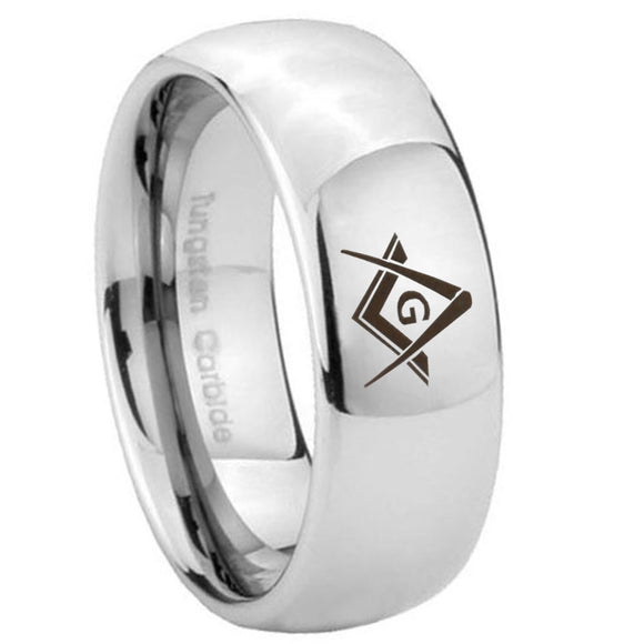 10mm Freemason Masonic Mirror Dome Tungsten Carbide Wedding Bands Ring
