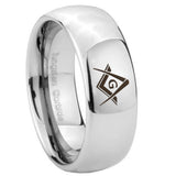 8mm Freemason Masonic Mirror Dome Tungsten Carbide Mens Ring Engraved