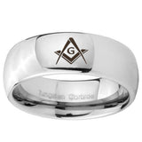 8mm Freemason Masonic Mirror Dome Tungsten Carbide Mens Ring Engraved