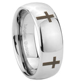 8mm Crosses Mirror Dome Tungsten Carbide Mens Ring Personalized